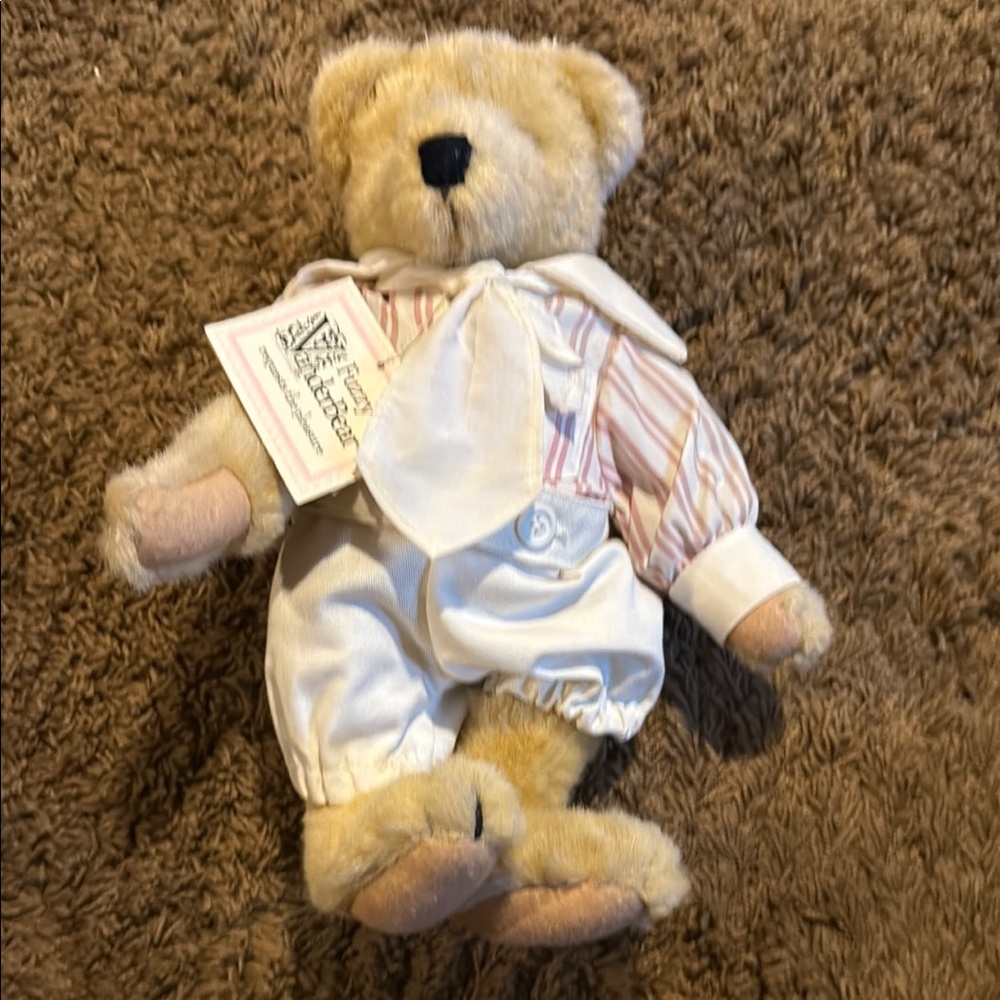 Fuzzy Vanderbear collector Teddy Bear in Striped Outfit